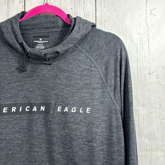 American Eagle Outfitters Mens Gray Lightweight Logo Pockets Pullover Hooded - Picture 4 of 16